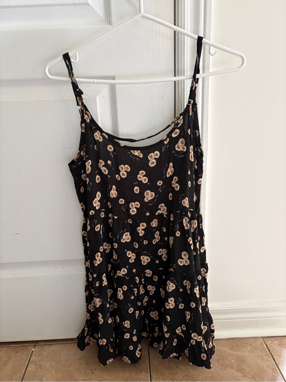 Brandy Melville Black Floral Spaghetti-Strap Dress